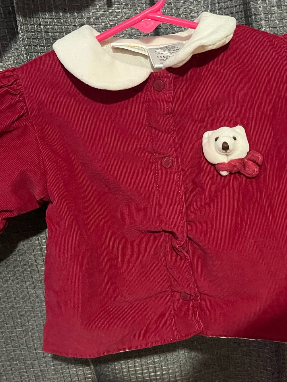 Vintage McBaby Red Corduroy Button-Front Kids Shirt with White Collar